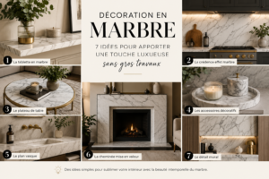 Décoration intérieure élégante avec touches de marbre sur table, accessoires et détails muraux