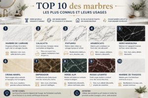 Top 10 des marbres les plus connus avec leurs couleurs, veinages et usages