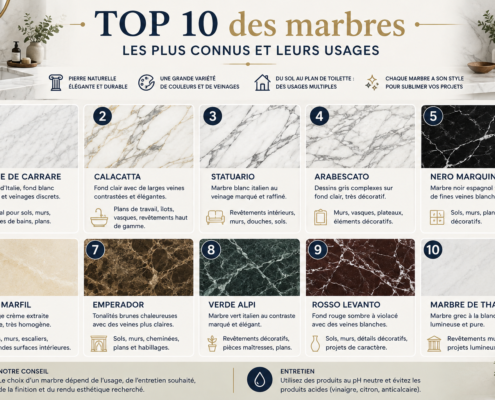 Top 10 des marbres les plus connus avec leurs couleurs, veinages et usages